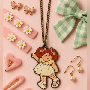 Vintage 1983 Cabbage Patch Kids Necklace • Enamel Pendant • 18” Chain